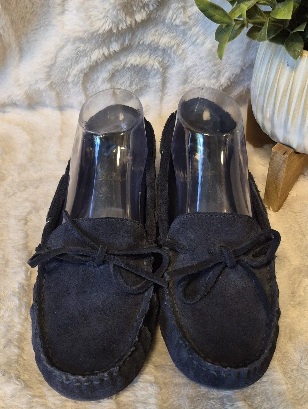 J. Crew Suede Driving Moccasins Loafers Navy Blue Slip On Flats Women's Size 8
